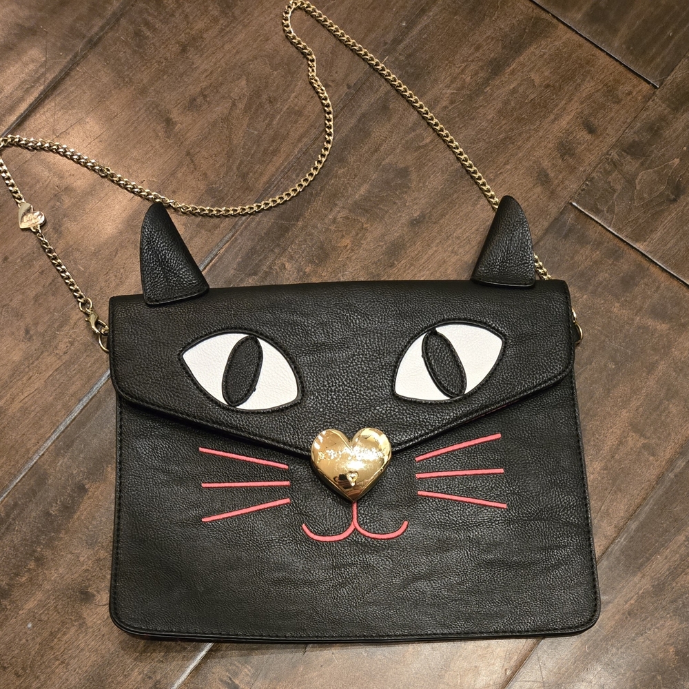 Betsey Johnson Black Cat Face Crossbody / Clutch Bag